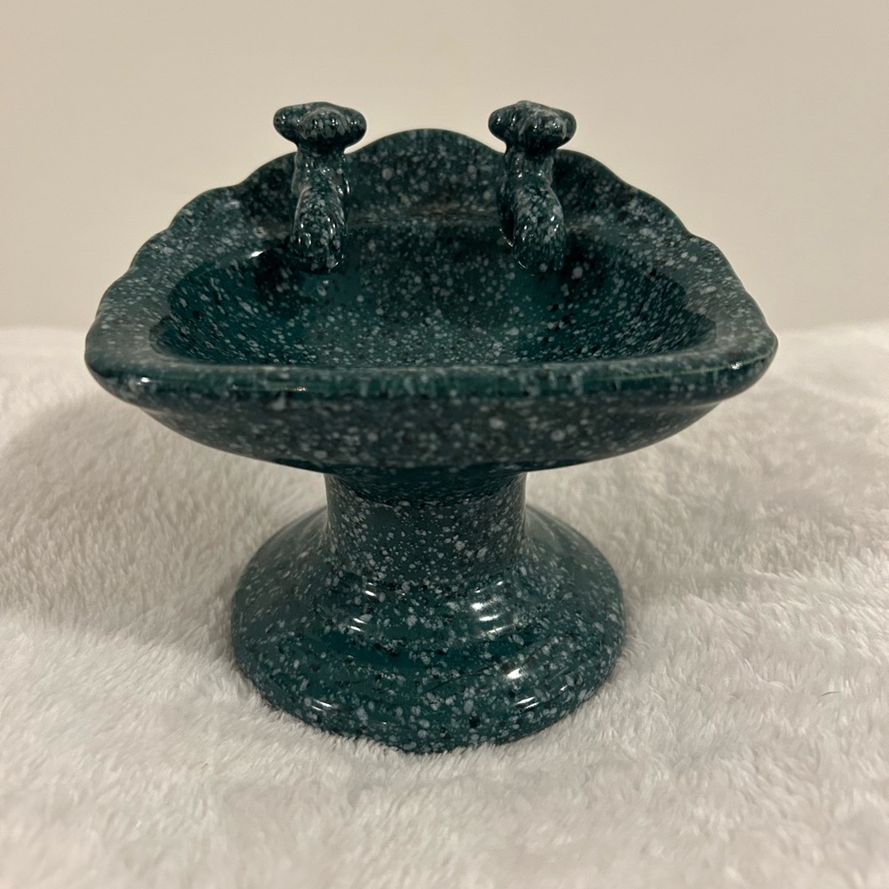Vintage Green Speckled Ceramic Soap Dish